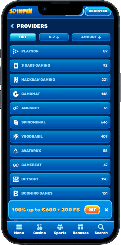 Spinfin Casino Providers